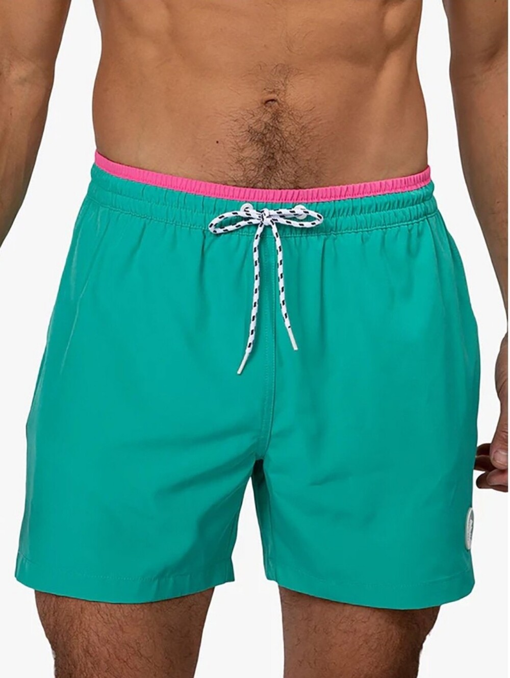 chubbies Turquoise Swim Shorts with Pink Waistband